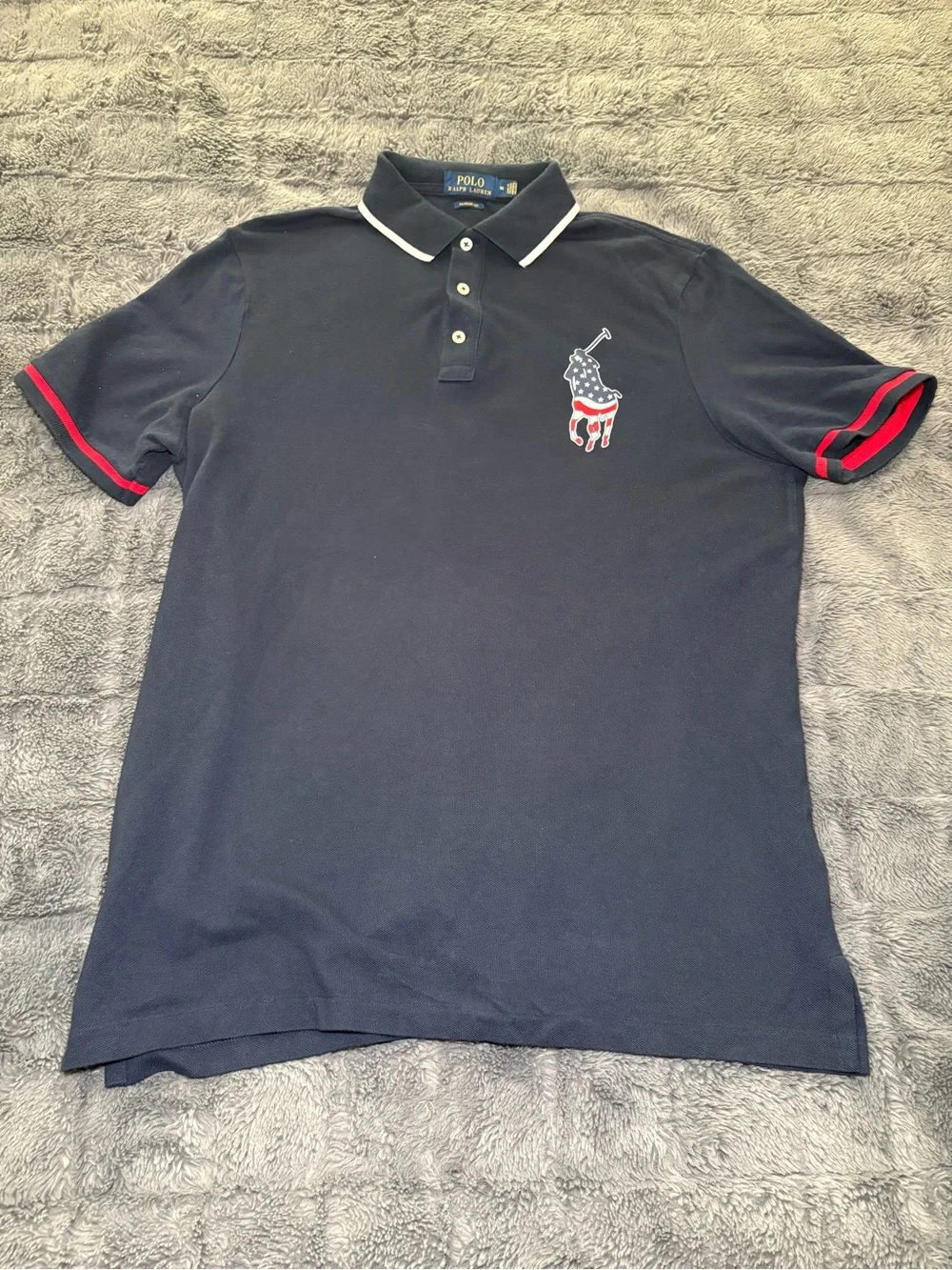 Polo Ralph Lauren Navy Men's Med Large Horse W/ American Flag Short Sleeve